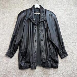 VTG Pelle New York Milano Genuine Leather Jacket Womens Small Black Button Front